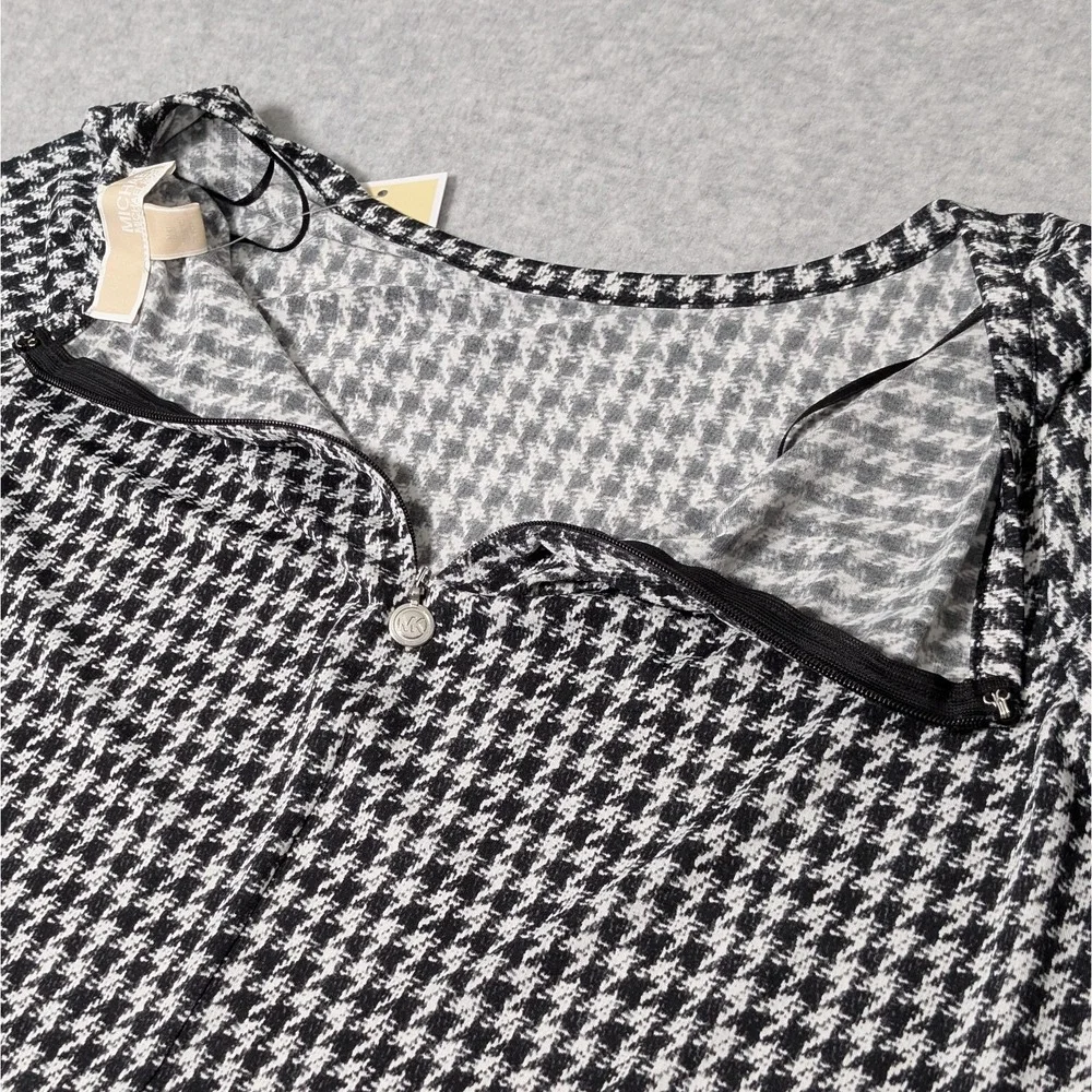 Michael Kors Pleated Hem Black & White Houndstooth Dress Womens Medium New
